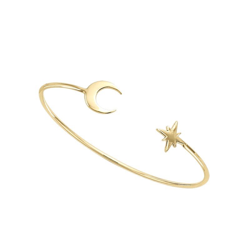 Jonc Carador étoile et lune en plaqué or 