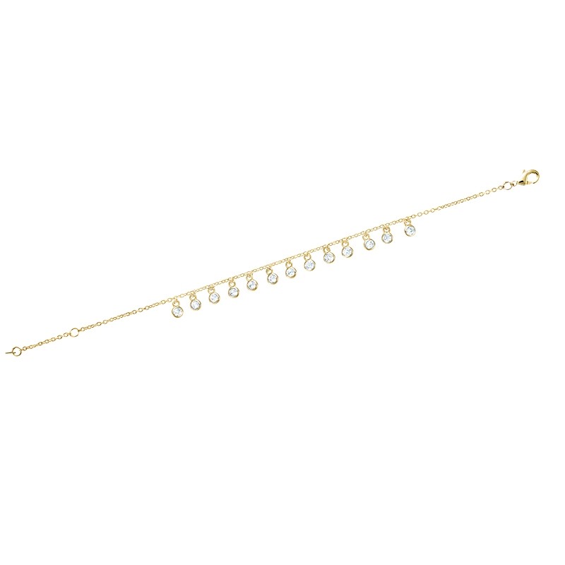 Bracelet souple Carador pampilles oxydes de zirconium en plaqué or 