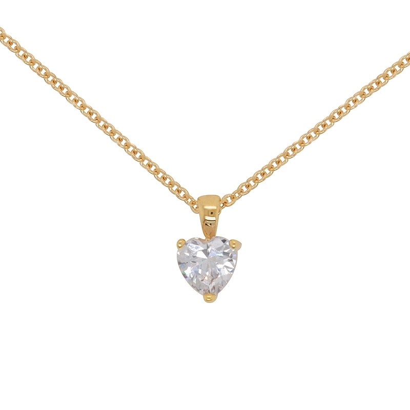 Collier Carador solitaire forme coeur en plaqué or et oxydes de zirconium