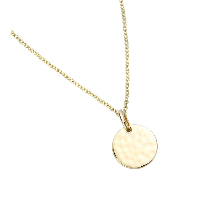 Pendentif Carador plaque ronde martelée en plaqué or