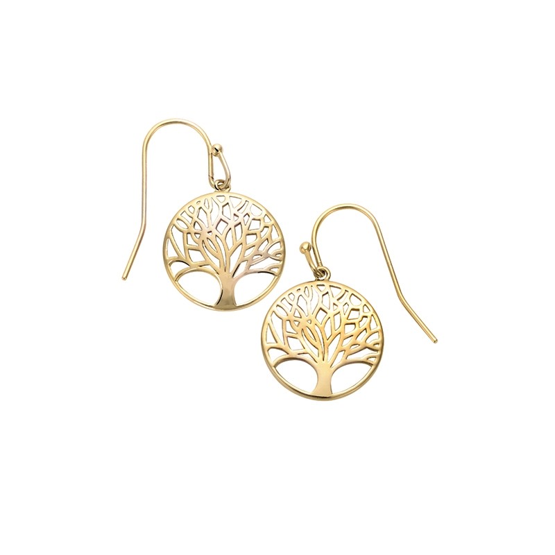 Boucles d'oreilles pendantes Carador arbre de vie en plaqué or