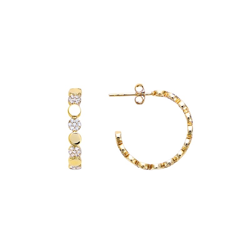 Boucles d'oreilles créoles Carador pastilles en plaqué or et oxydes de zirconium