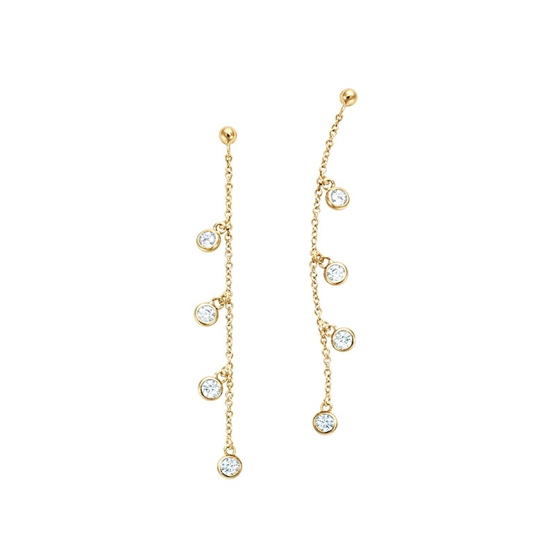 Boucles d'oreilles pendantes Carador chaine avec pampilles oxyde de zirconium en plaqué or