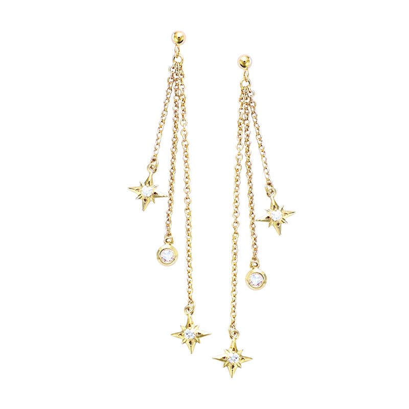 Boucles d'oreilles pendantes Carador pampilles étoiles oxyde de zirconium en plaqué or