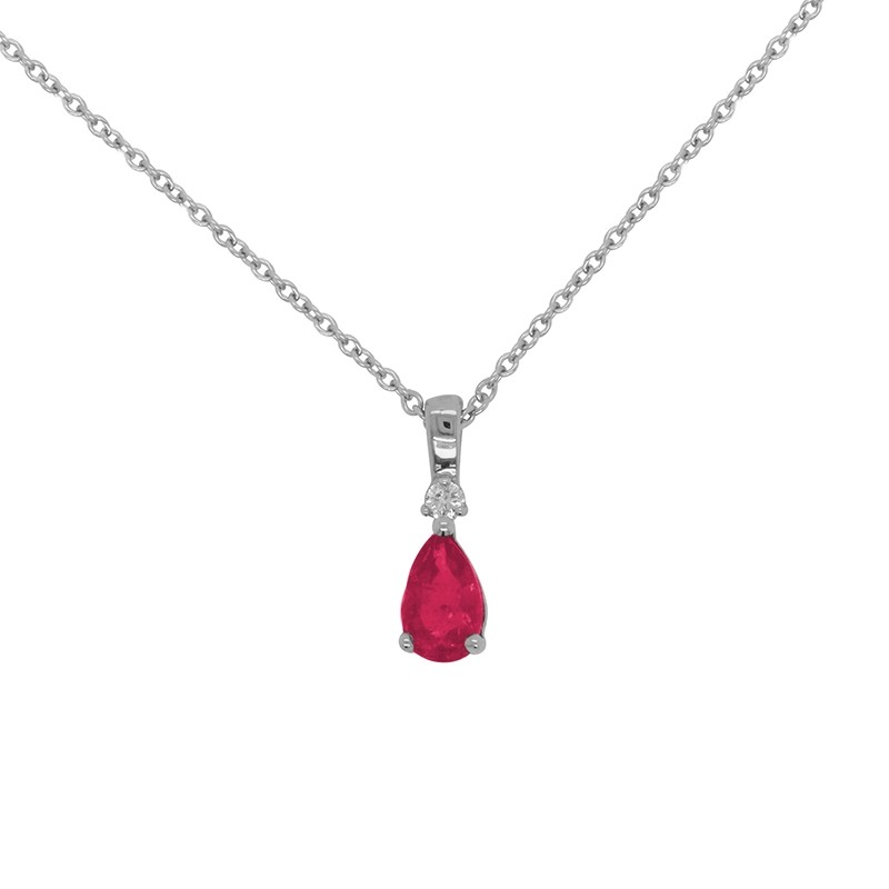Collier Carador Or Blanc 18K Pierres Diamant et Rubis