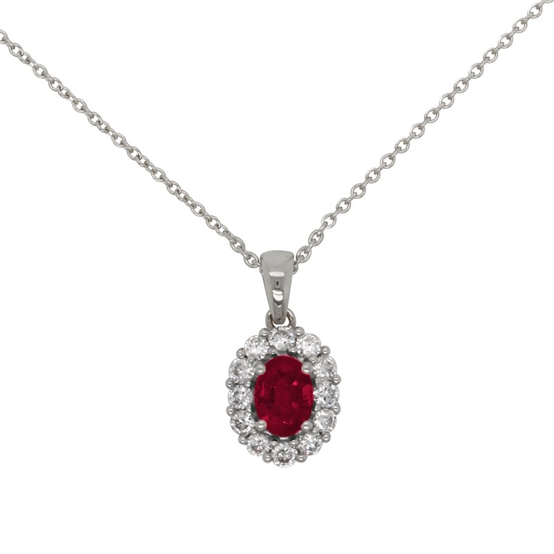 Collier Carador Or Blanc 18K Pierres Diamants et Rubis
