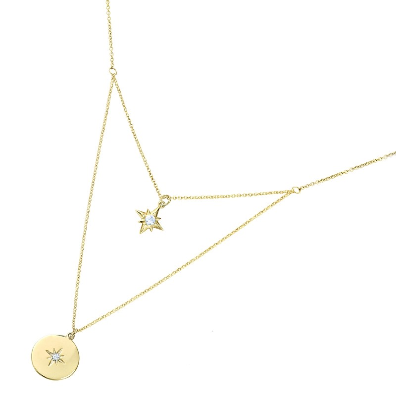 collier Carador double rangs étoile et pastille en plaqué or