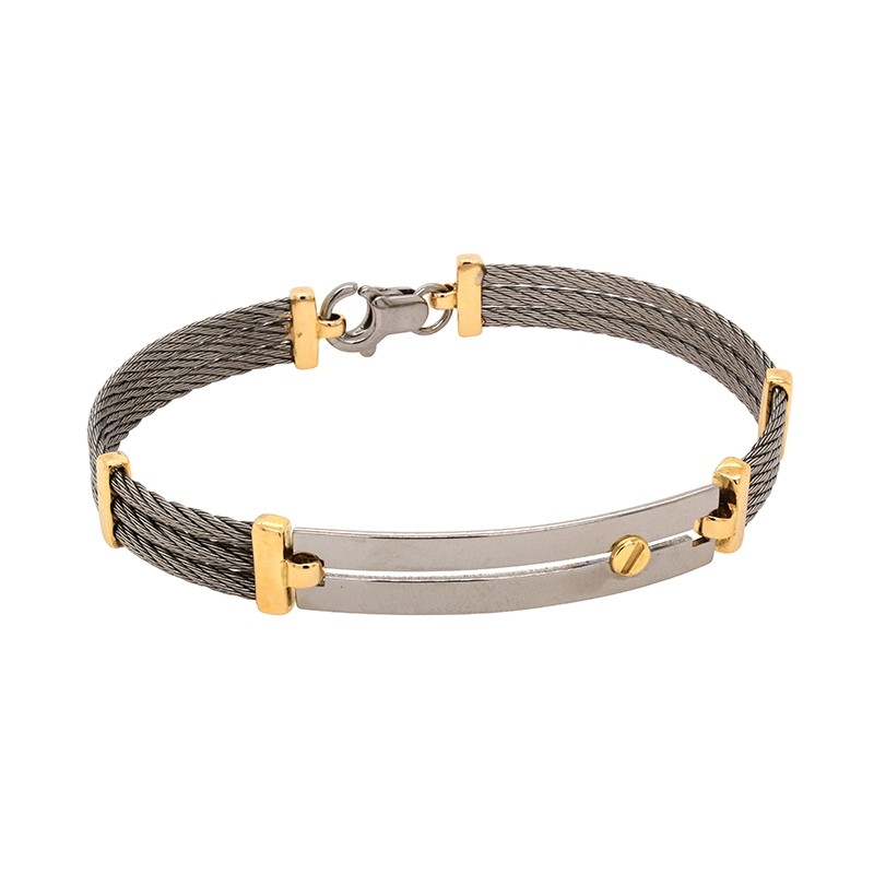 Bracelet semi-rigide en or jaune 750/000 et acier