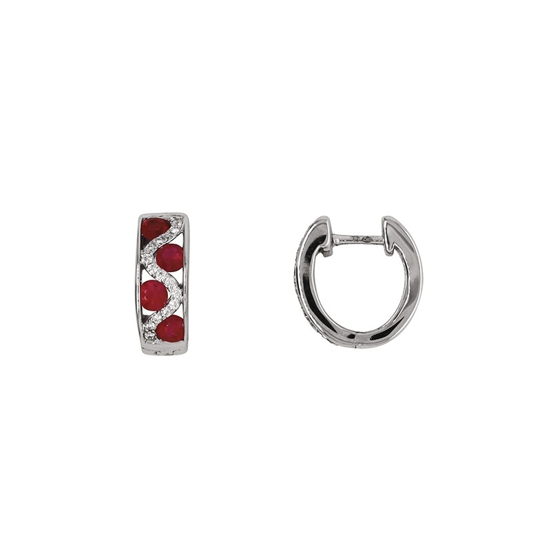 Boucles d'oreilles Carador cliquet or blanc 750/000, rubis et diamants