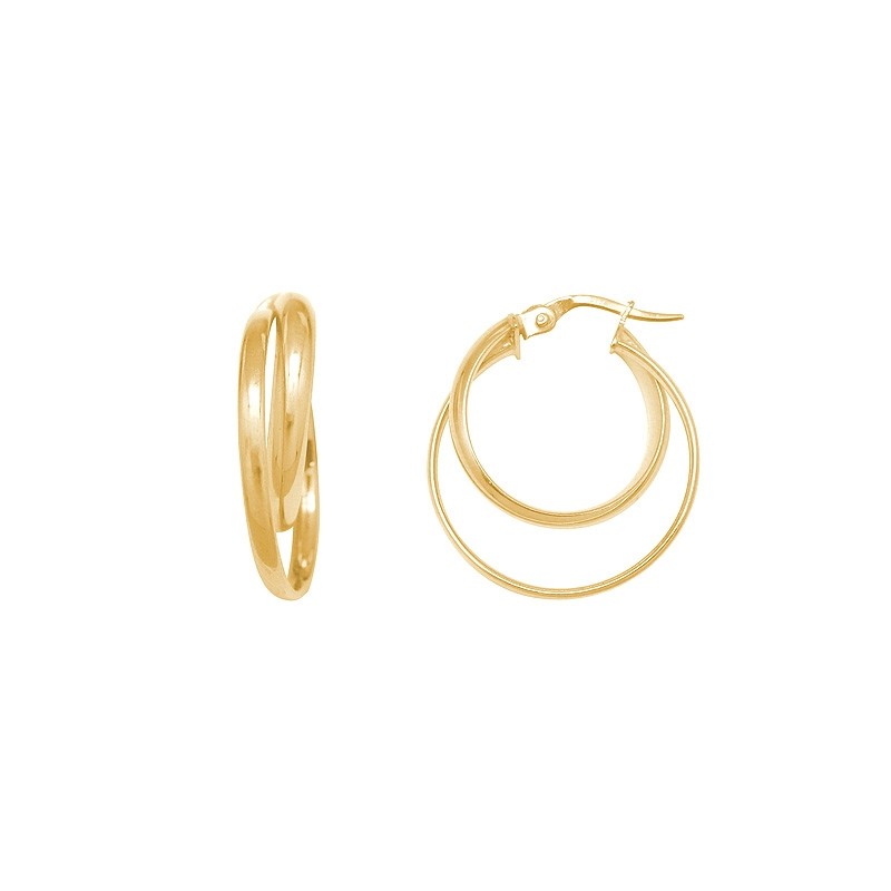 Boucles d'oreilles rondes doubles créoles en or jaune 375/000 CARADOR