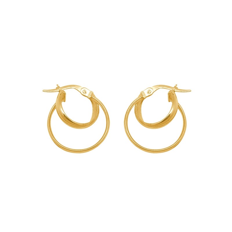 Boucles d'oreilles rondes doubles créoles en or jaune 375/000 CARADOR 1.5cm et 1 cm