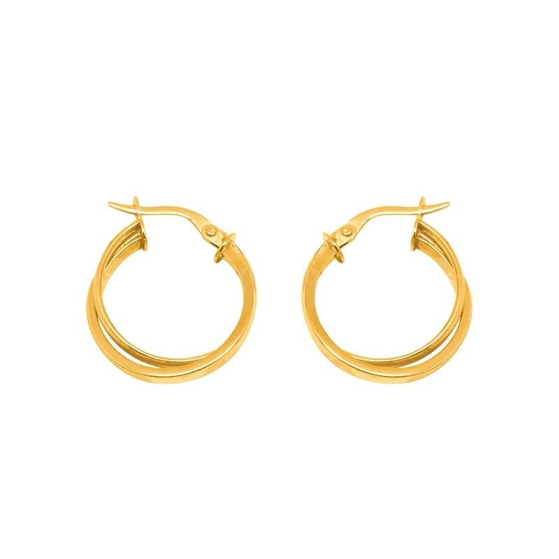 Boucles d'oreilles  doubles créoles rondes en or jaune 375/000 CARADOR 