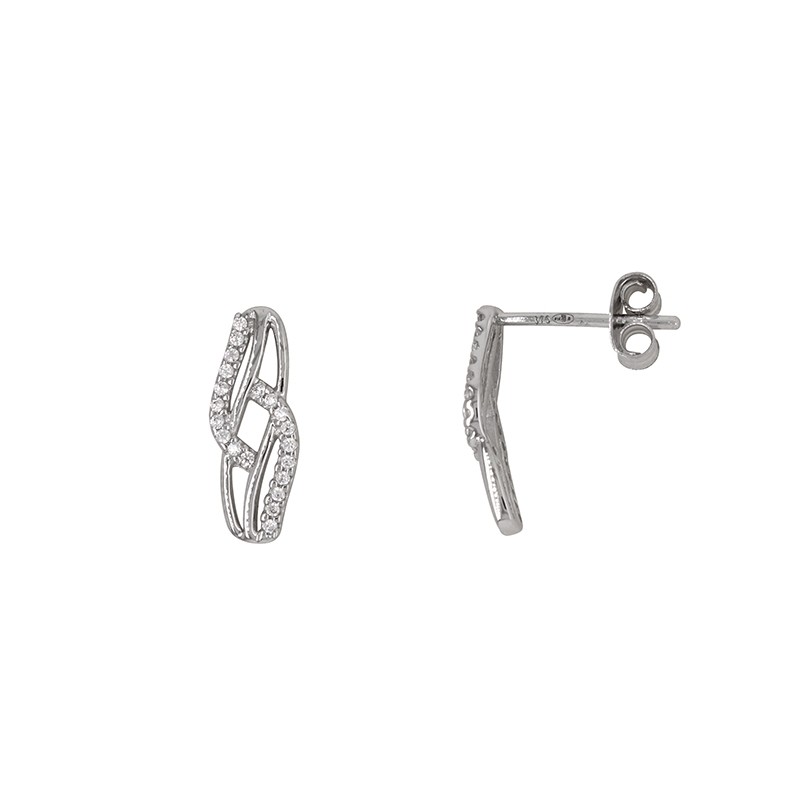 Boucles d'oreilles effet lacet Carador pendantes en or blanc 375/000 et oxydes de zirconium