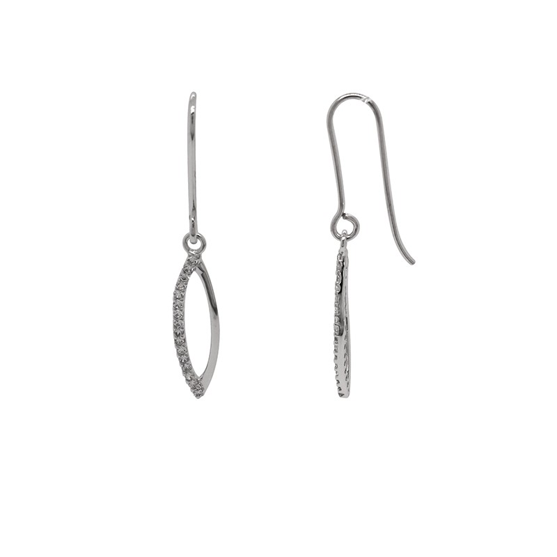Boucles d'oreilles pétale suspendu Carador en or blanc 375/000 et oxydes de zirconium