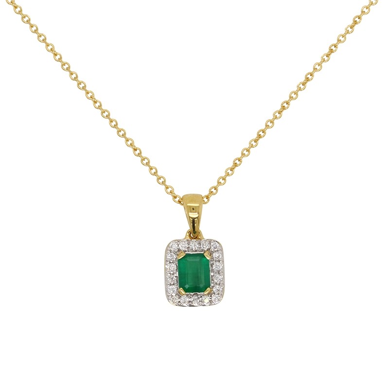 Collier Joaillerie pendentif carré Carador en or jaune 750/000, émeraude et diamants