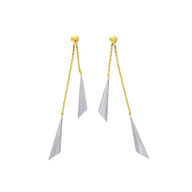 Boucles d'oreilles double pendantes motif triangle en or bicolore 750/000 CARADOR