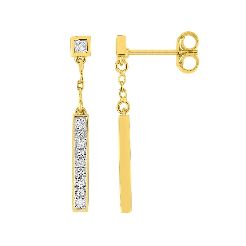 Boucles d'oreilles barette pendantes  en or jaune 750/000 et diamant CARADOR