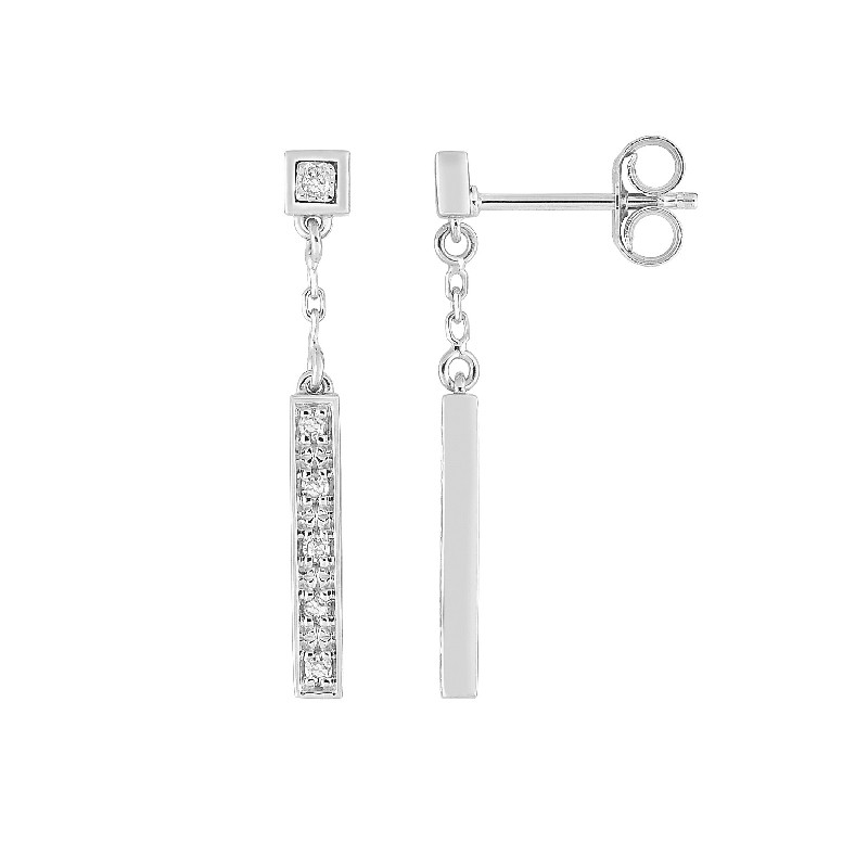 Boucles d'oreilles barette pendantes  en or blanc 750/000 et diamant CARADOR