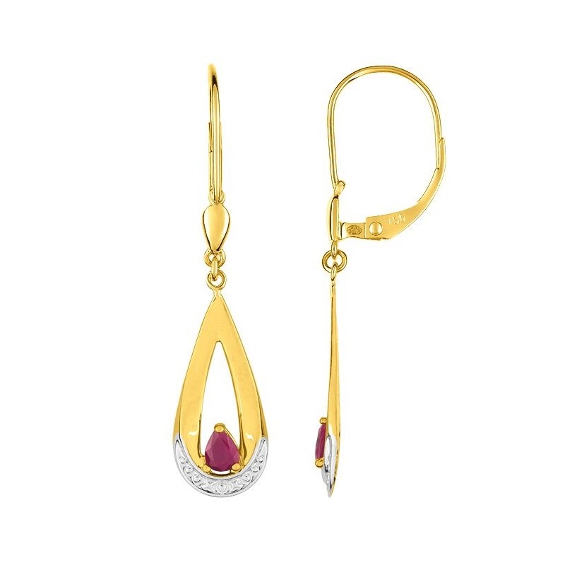 Boucles d'oreilles dormeuse en or jaune 750/000 et rubis CARADOR