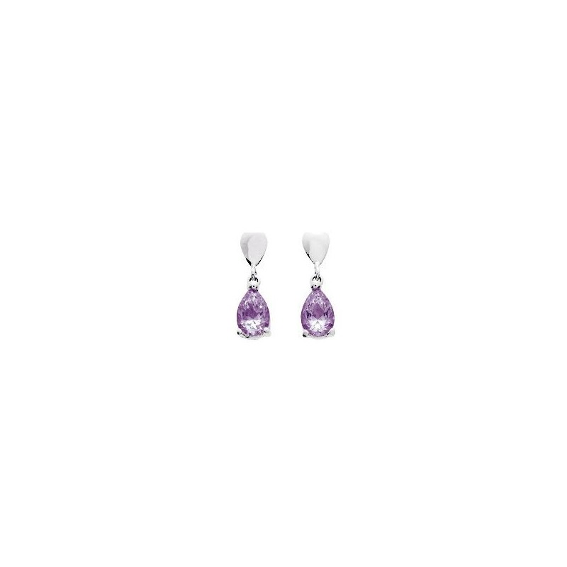 Boucles d'oreilles pendantes en or blanc 750/000 et améthyste