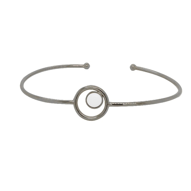 Bracelet jonc en acier argenté et son agate Amporelle