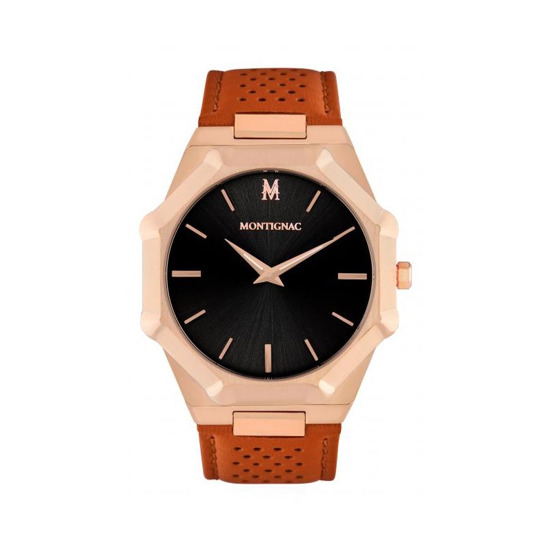 Montre Montignac collection M Quartz cuir marron MOPE19B15