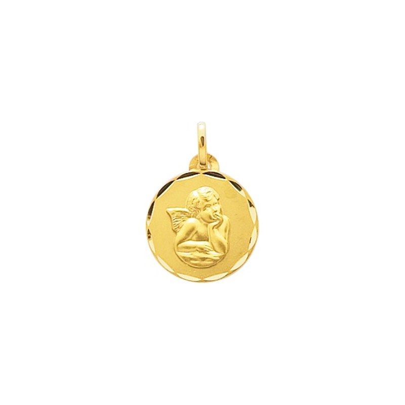 Médaille religieuse ronde Carador  ange  en or jaune 750/000