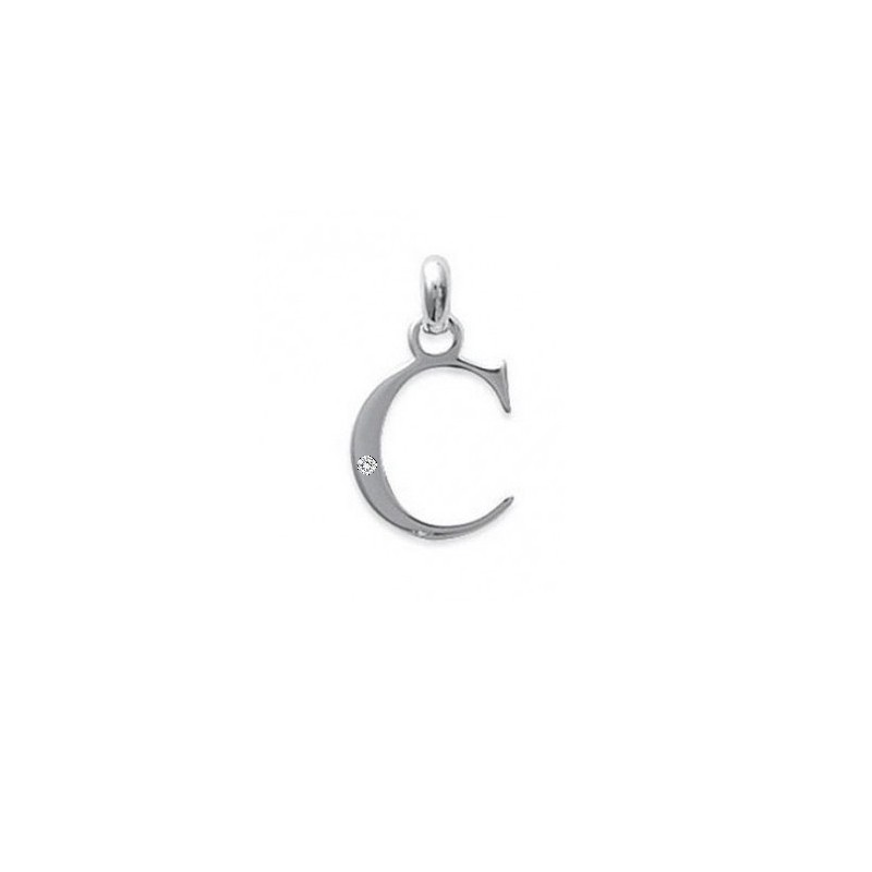 Pendentif initiale "C" argent 925/000 et Oxyde de zirconium