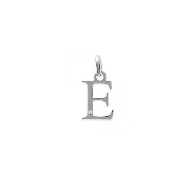 Pendentif initiale "E" argent 925/000 et Oxyde de zirconium CARADOR
