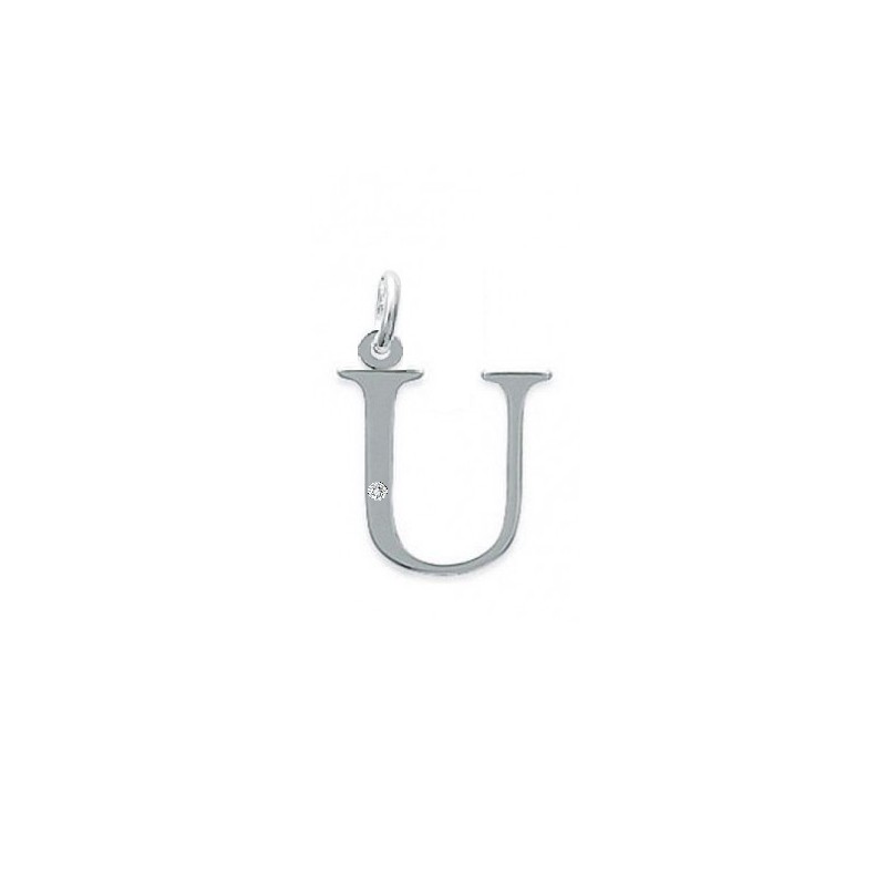 Pendentif initiale "U" argent 925/000 et Oxyde de zirconium CARADOR