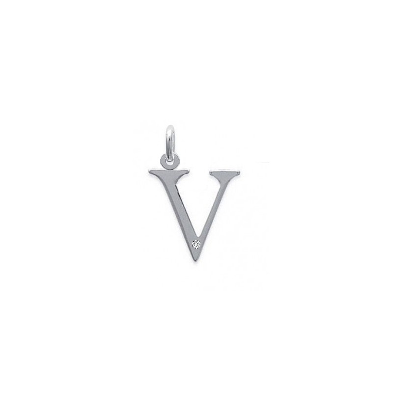 Pendentif initiale "V" argent 925/000 et Oxyde de zirconium CARADOR