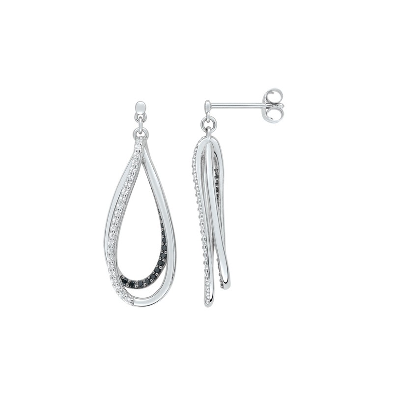 Carador - Boucles d'oreilles argent 925/000, oxydes de zirconium noirs et blancs