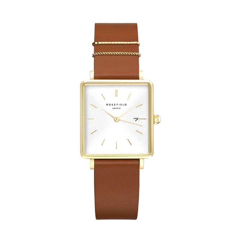 Montre Rosefield The Boxy cuir cognac QSCG-Q029