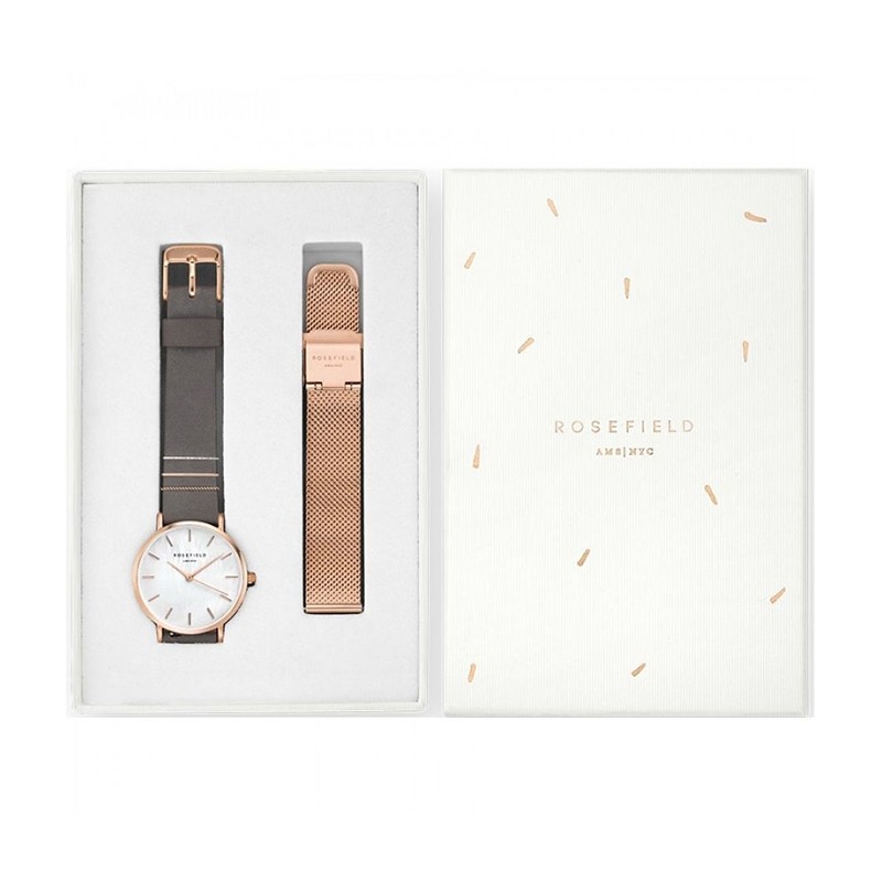 Coffret montre Rosefield West Village or rose et gris éléphant WEGTR-X184
