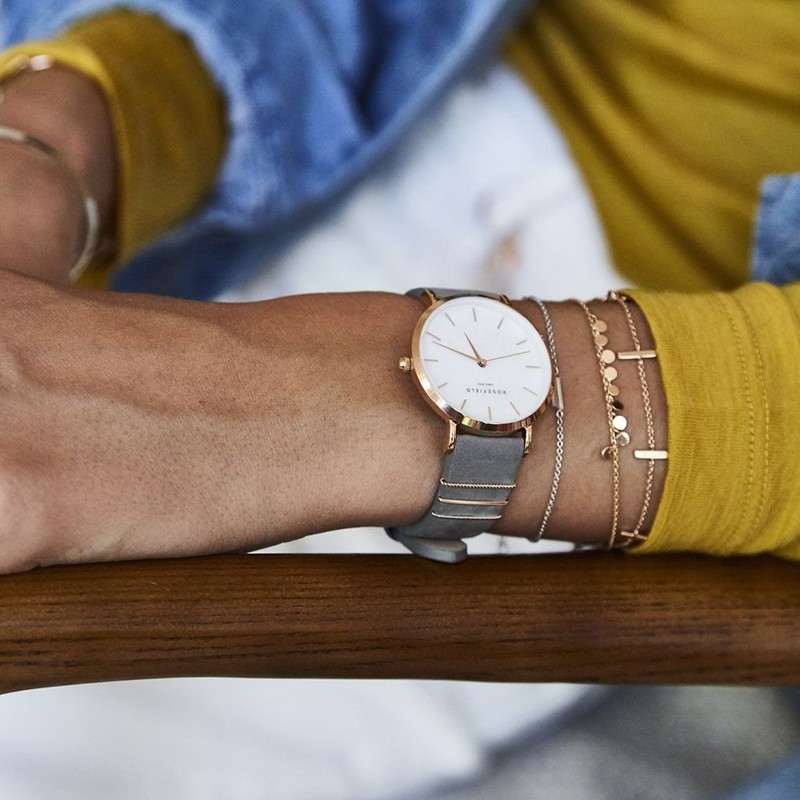 Coffret montre Rosefield West Village or rose et gris éléphant WEGTR-X184