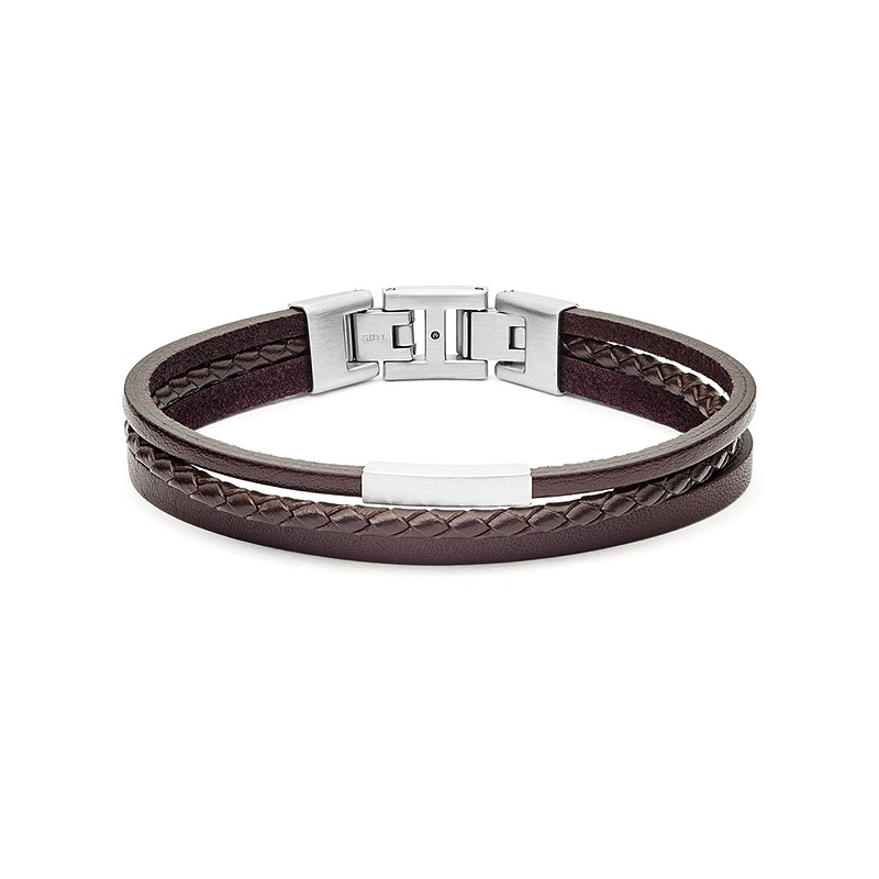 Bracelet multi-rangs Fossil collection Vintage Casual cuir et acier JF03323040