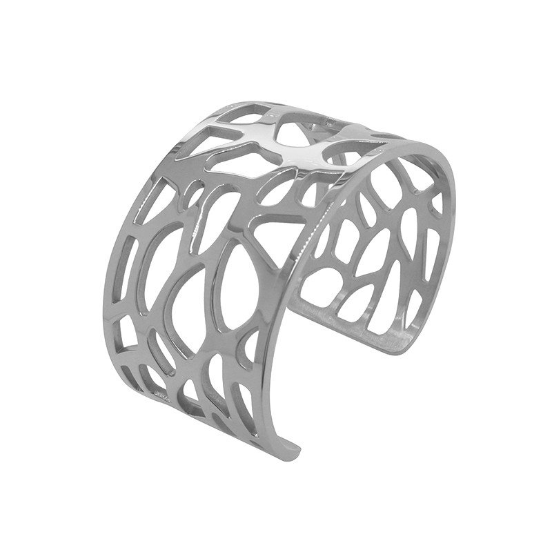 Bracelet manchette Amporelle motif animal en acier argenté