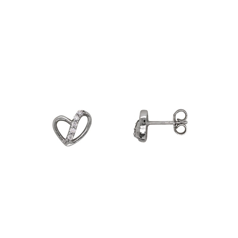 Boucles d'oreilles coeur asymétrique Carador en argent 925/000 et oxydes de zirconium