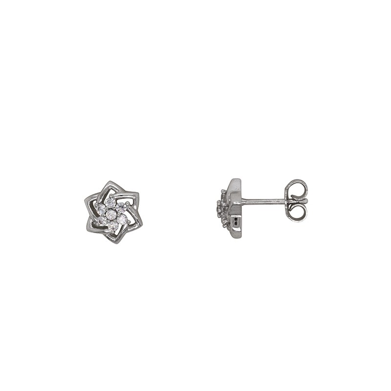 Boucles d'oreilles double fleurs Carador en argent 925/000 et oxydes de zirconium