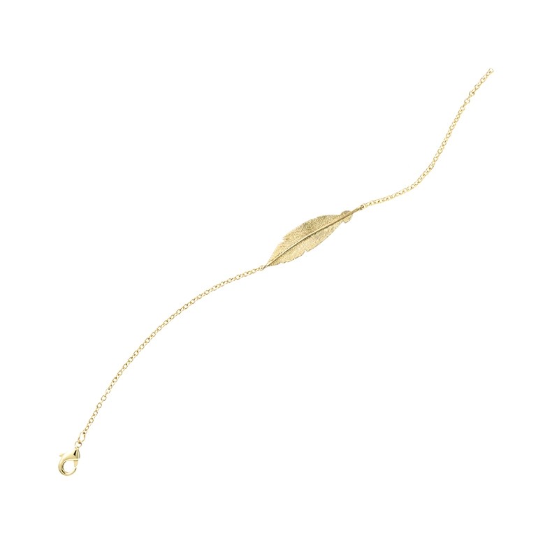 Bracelet souple Carador plume texturée en plaqué or 