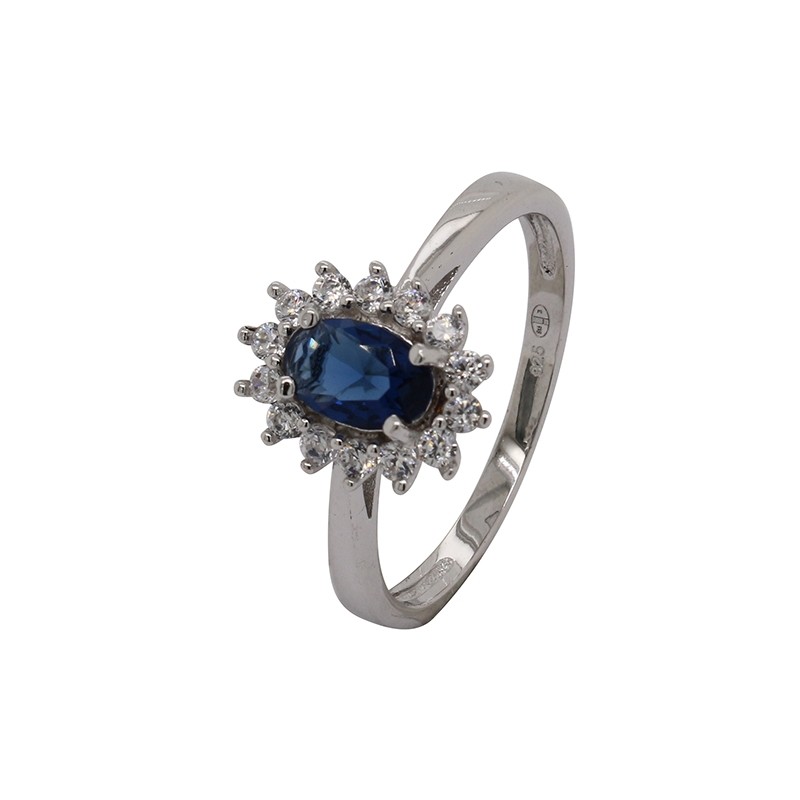 Bague Carador Joaillerie argent 925/000, oxydes de zirconium et pierre de  verre bleue