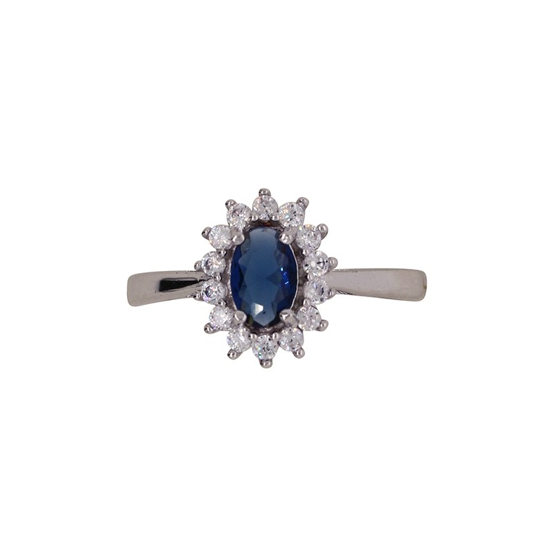 Bague Carador Joaillerie argent 925/000, oxydes de zirconium et pierre de  verre bleue