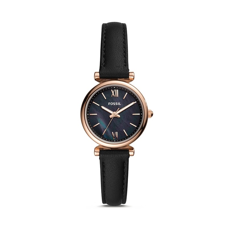 Montre Femme Fossil Mini Carlie acier cuir noir ES4700