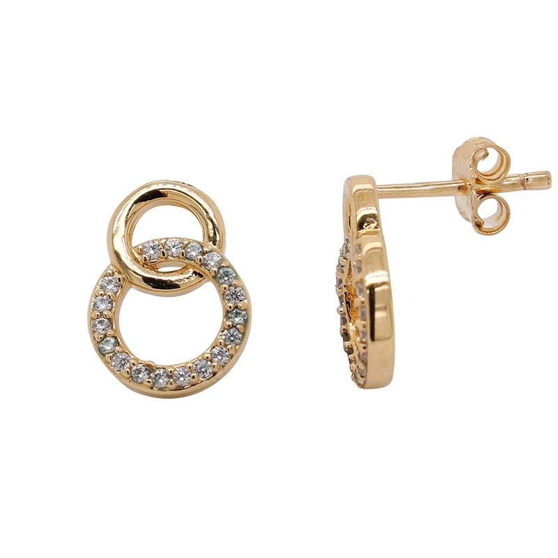 Boucles d'oreilles clous Carador cercles entrelacés en plaqué or et oxydes de zirconium