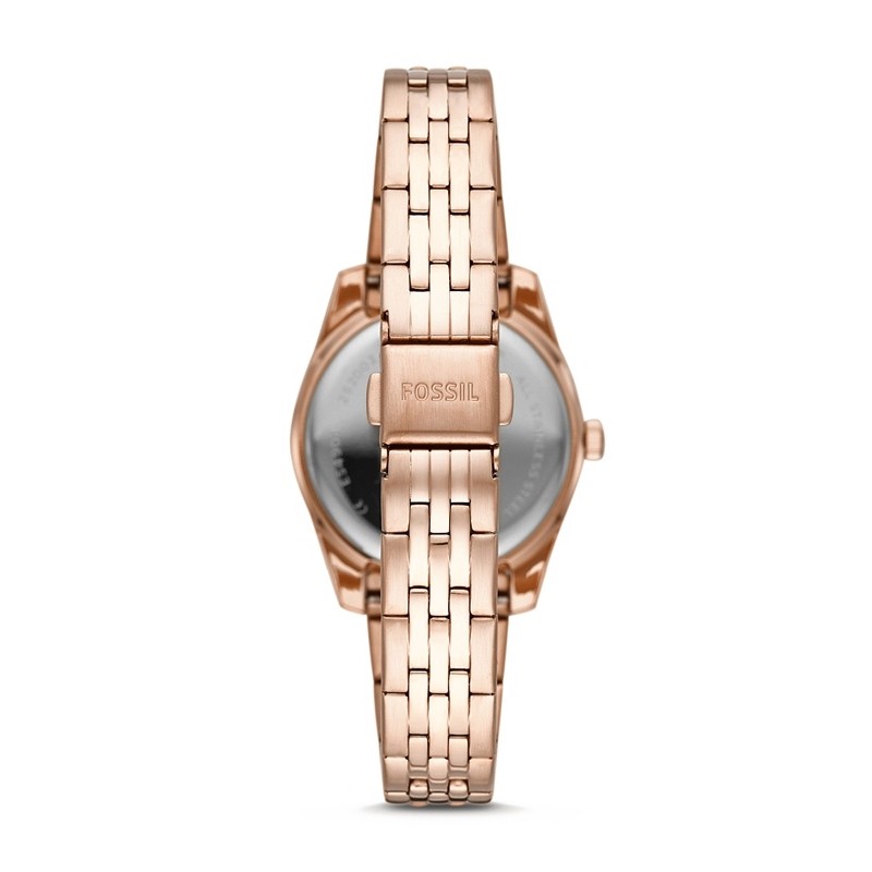 Montre Fossil ES4898 Scarlette Mini à trois aiguilles avec date en acier inoxydable doré rose