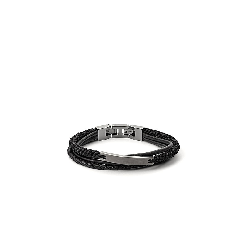 Bracelet Fossil JF03185793 à plusieures lanières grises et acier argenté