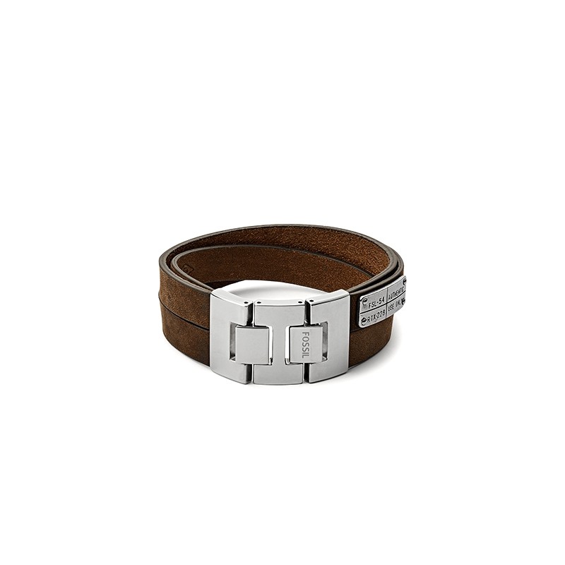 Bracelet Fossil JF03188040 mutil rangées cuir et plaque et fermoir en acier 