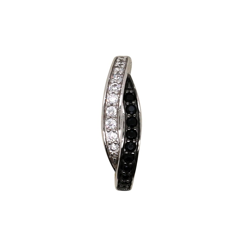 Bague double anneau serti d'oxydes de zirconium noir et blanc JR6387-54