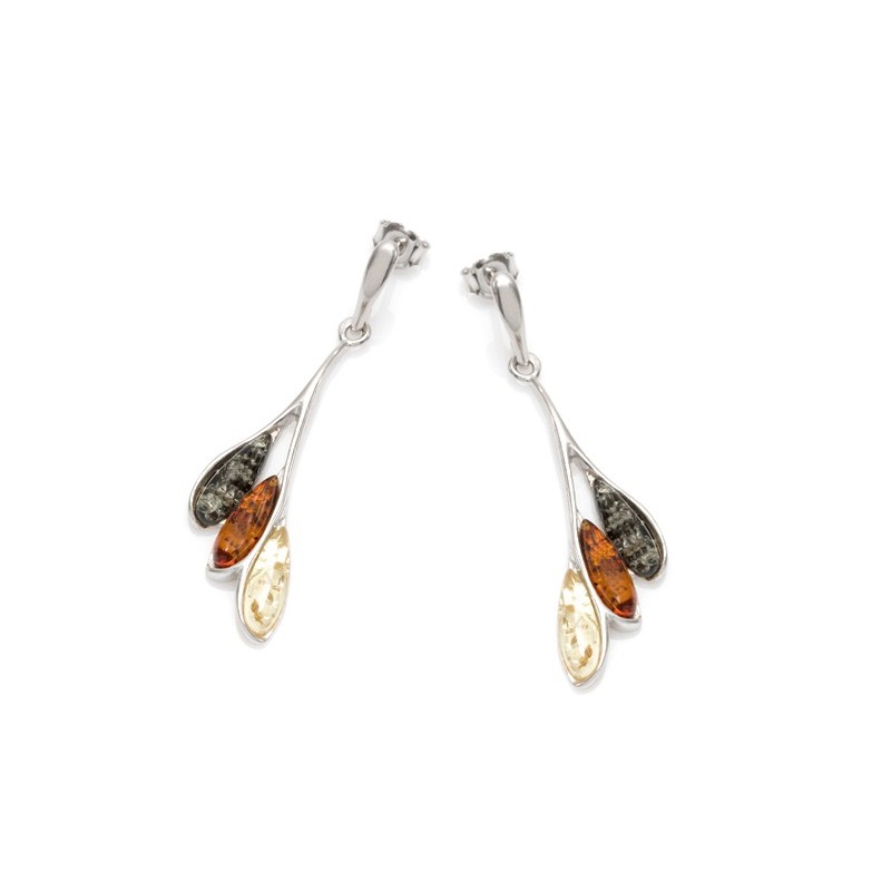 Boucles d'oreilles Carador argent 925/000ème gouttes d'eau ambre 3 couleurs