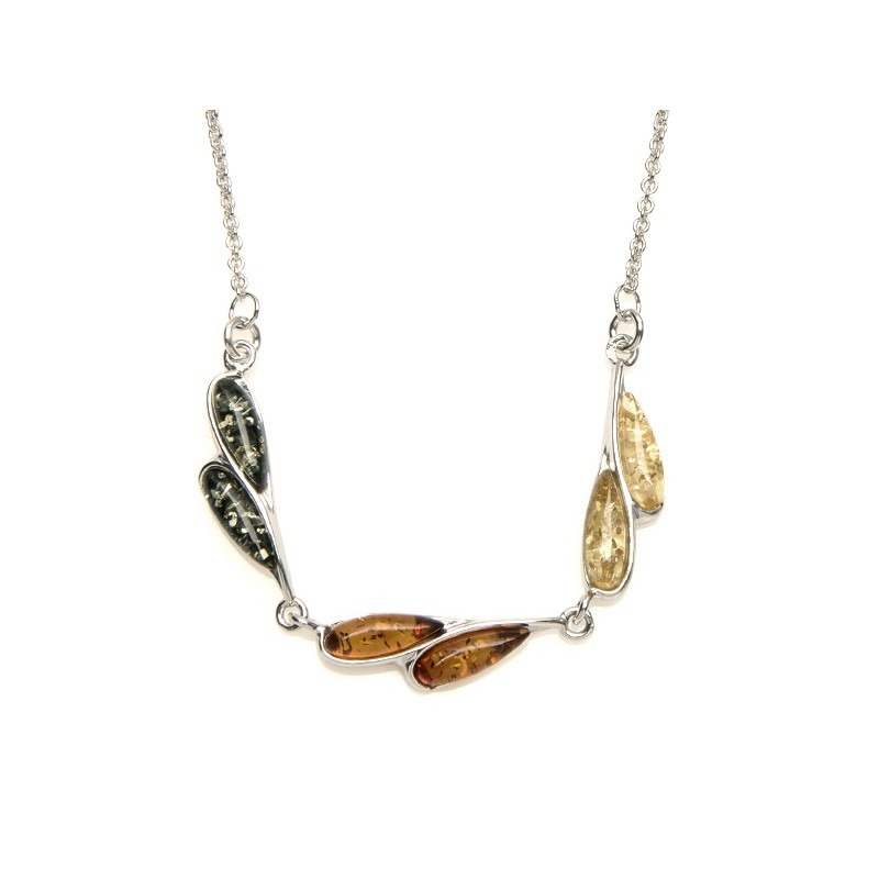 Collier Carador argent 925/000ème multiples couleurs ambre forme goutte d'eau
